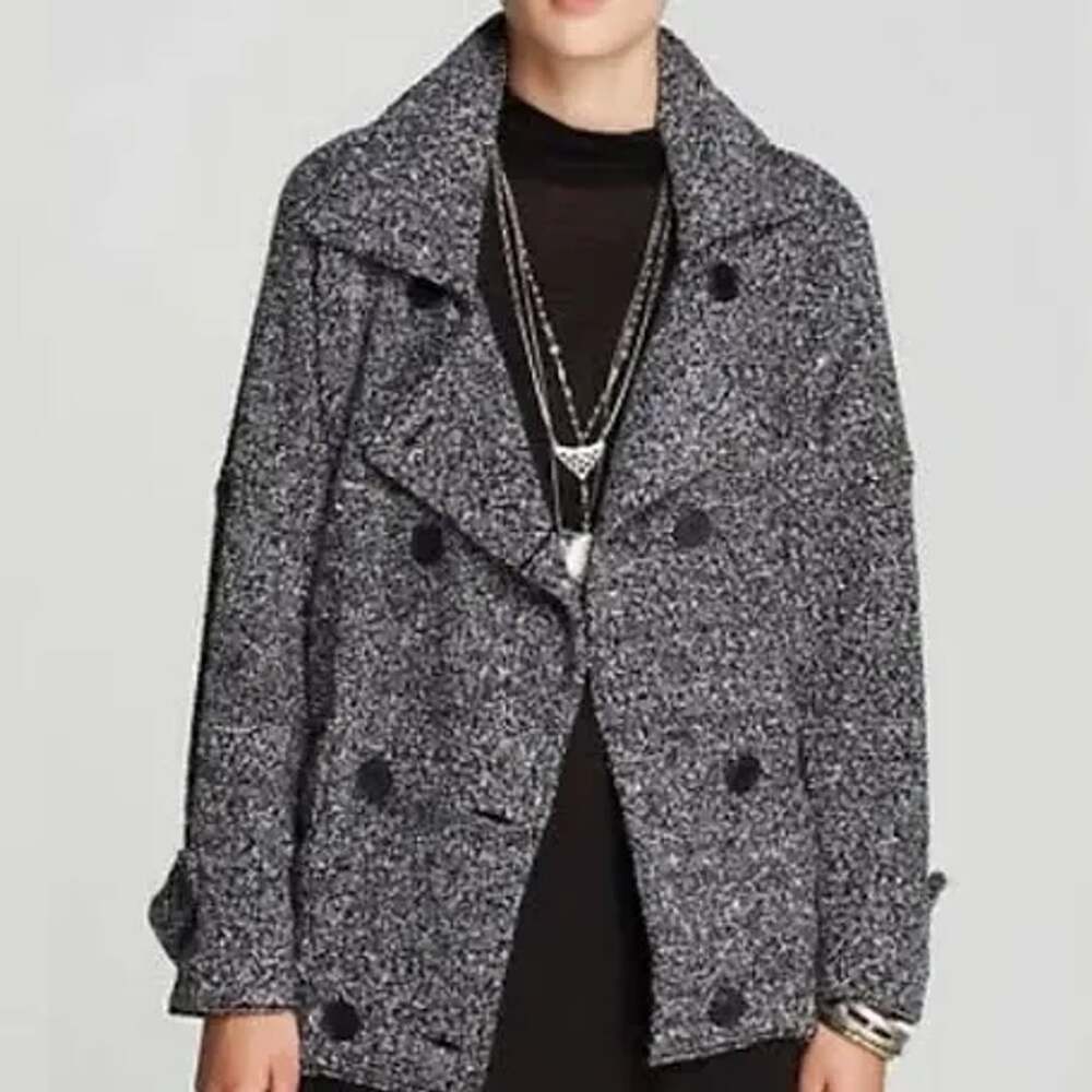 Free People Tweed Peacoat Soft Black White Wool Blend